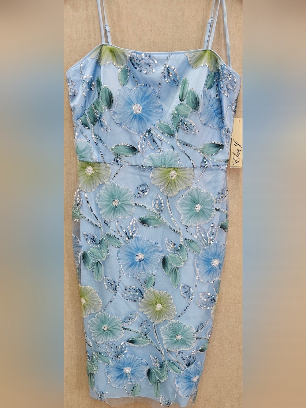 Eliza J Light Blue Floral Sequin Midi Slip Dress